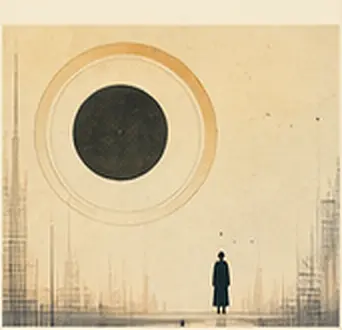 A lone visitor in a circular sound installation with a dark center.